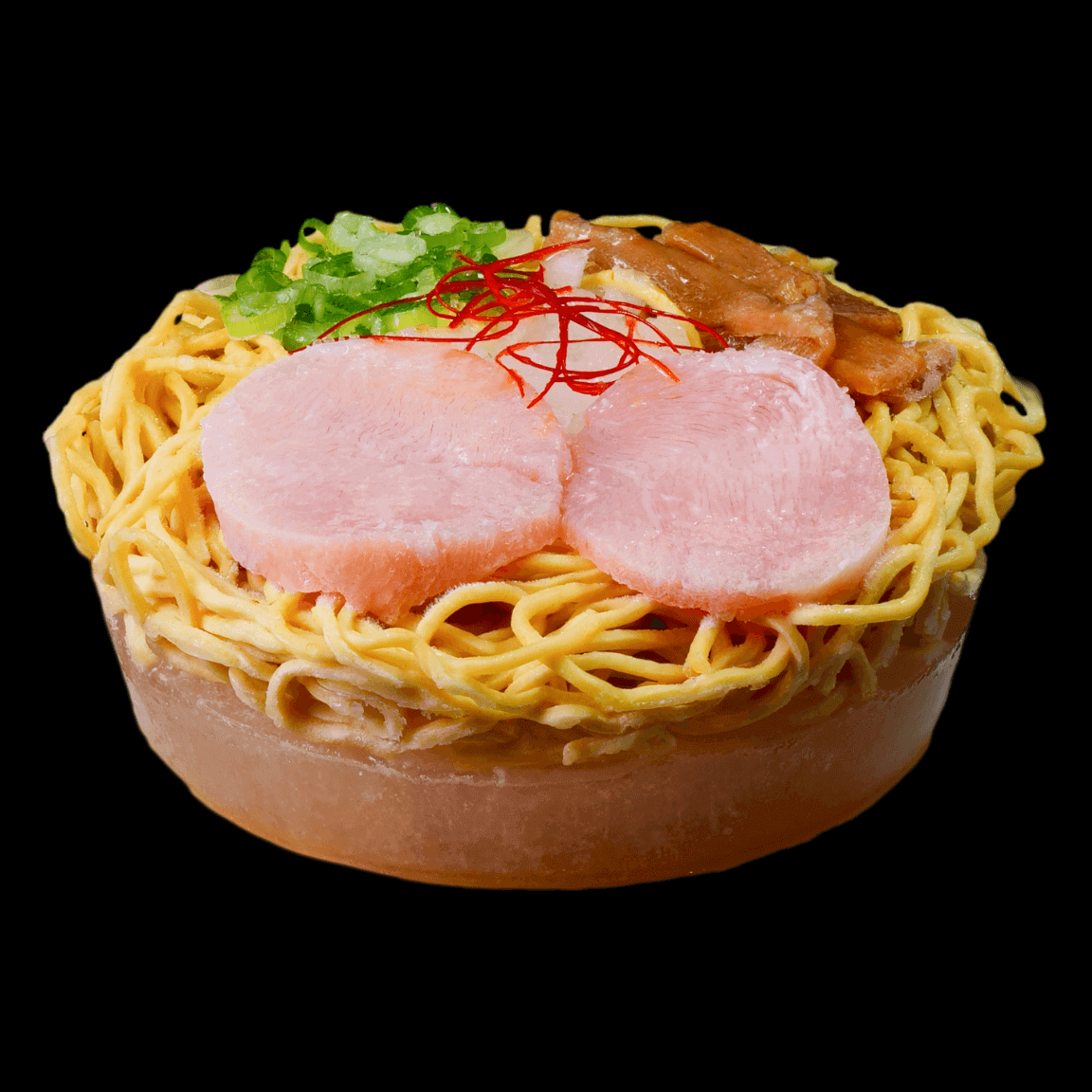 Frozen Yuzu Shio Ramen topped with succulent chicken cha-shu and garnished with vegetables, perfect for quick home cooking